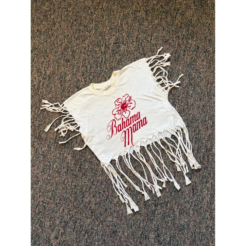 Bahama Mama Womens White Fringed Tie Dye Beach Cover Up T‎ Shirt Top